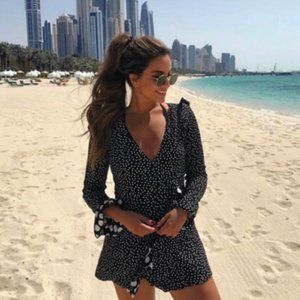 NWOT Zara Ruffle Romper Dress Polka dot Size XS